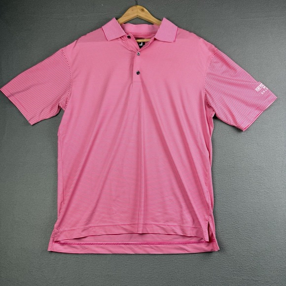 FootJoy Other - Footjoy Pink White Striped Golf Performance Polo Men's Large Rattle Snake Point